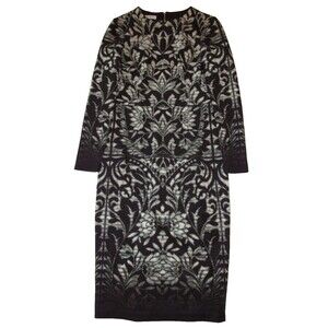Maggy London Long Sleeve Geometric Print Jersey Sheath Dress Black/Green Size 2